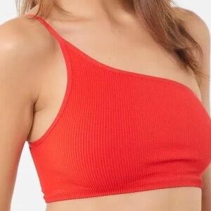 Urban Outfitters Out From Under Red Ribbed One Shoulder Bralette Top